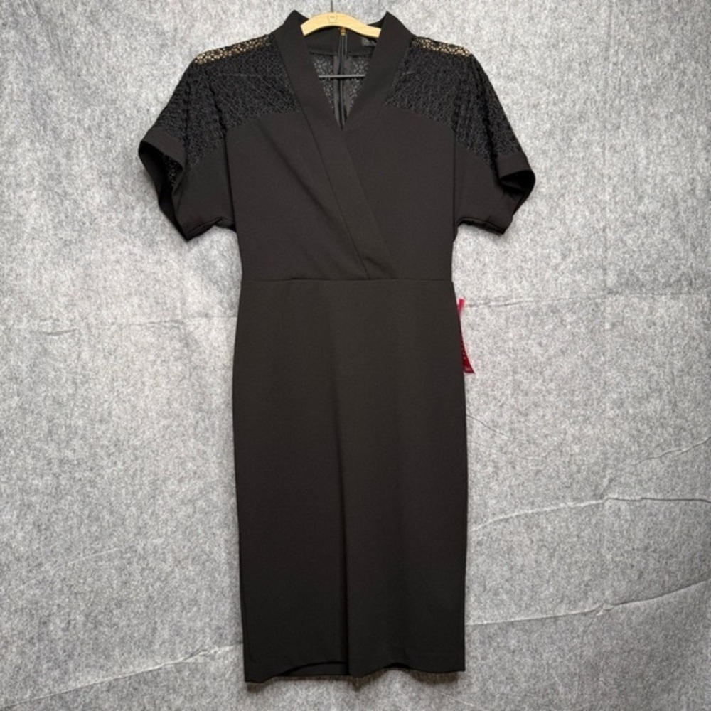 NWT Donna Karan Black Sheath Dress w/ Lace Eyelet Design on‎ Shoulders- Sz 2